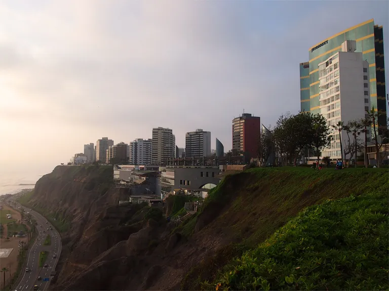 Miraflores rising above the Pacific cliffs in Lima, Peru