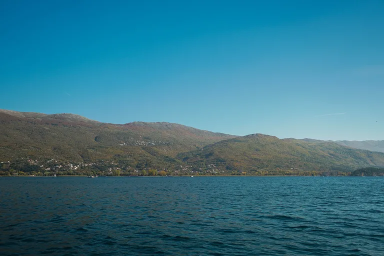 The city of Ohrid seen across Lake Ohrid, North Macedonia