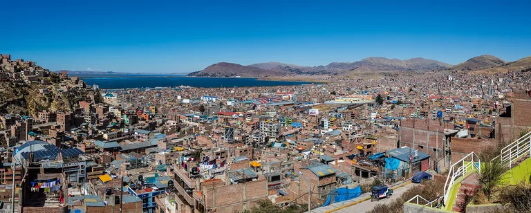 Puno spreading along the shore of Lake Titicaca, Peru