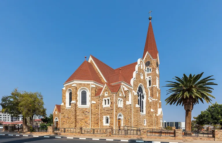 Christ Church beneath a clear blue sky in Windhoek, Namibia