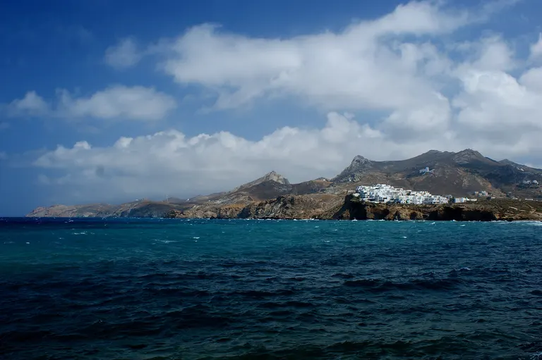 Naxos coastline and mountains in Greece