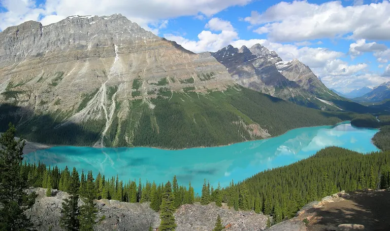 Peyto Lake and mountain peaks in Banff National Park, Canada